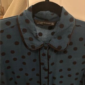 Zara Teal and Black Polka Dot Shirt